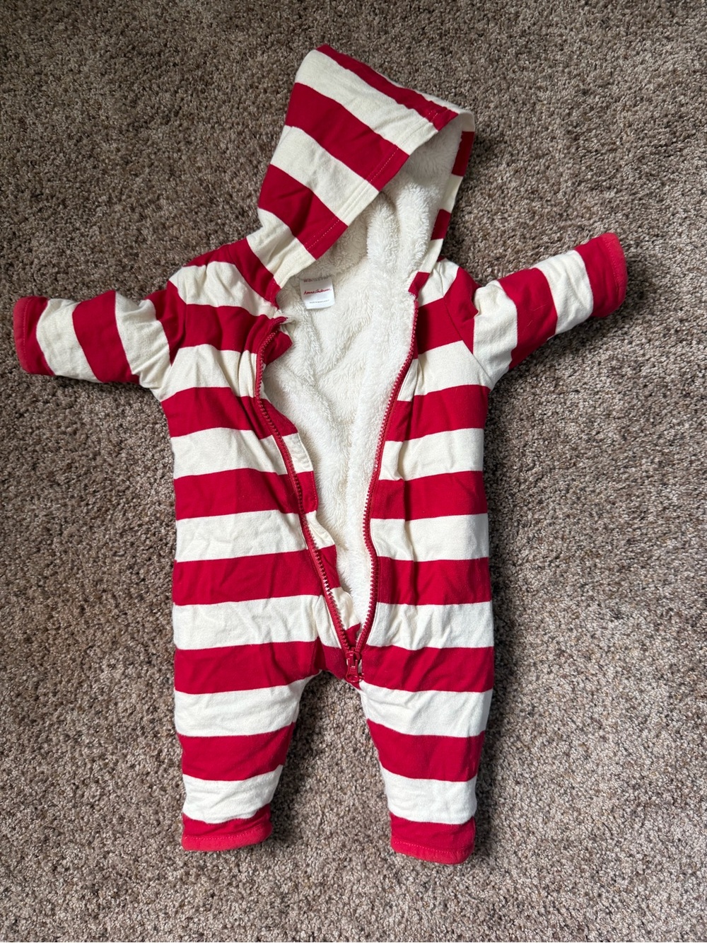 Hanna Andersson Red & Cream Striped Hooded Baby One-Piece